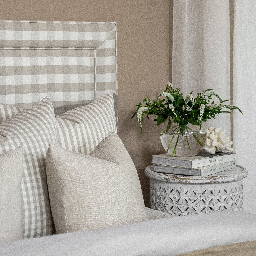 Large Check Beige Cushion Cover by Acacia Textiles