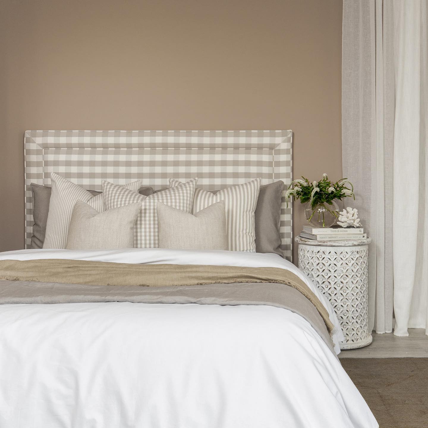 Large Check Beige Cushion Cover by Acacia Textiles