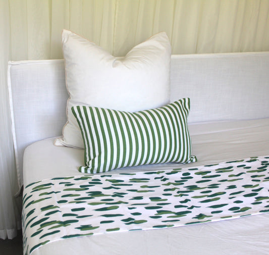 Green dotted Bed runner and Cushion cover bed set