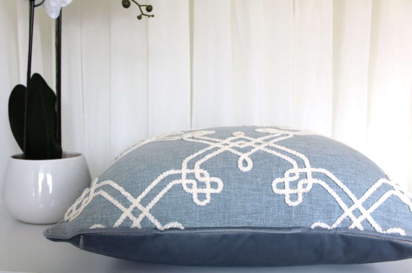 Chambray Embroidered Cushion Covers