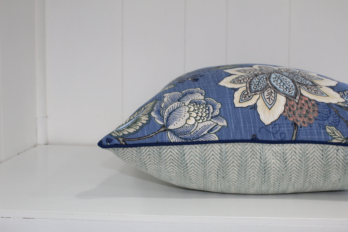 Reversible Navy Blue Jacobean Cushion Cover