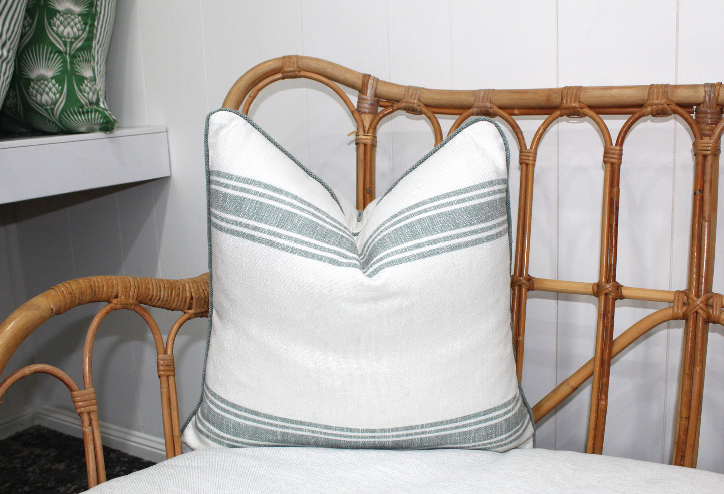 Large Bold Sage Green Stripe Cushion covers