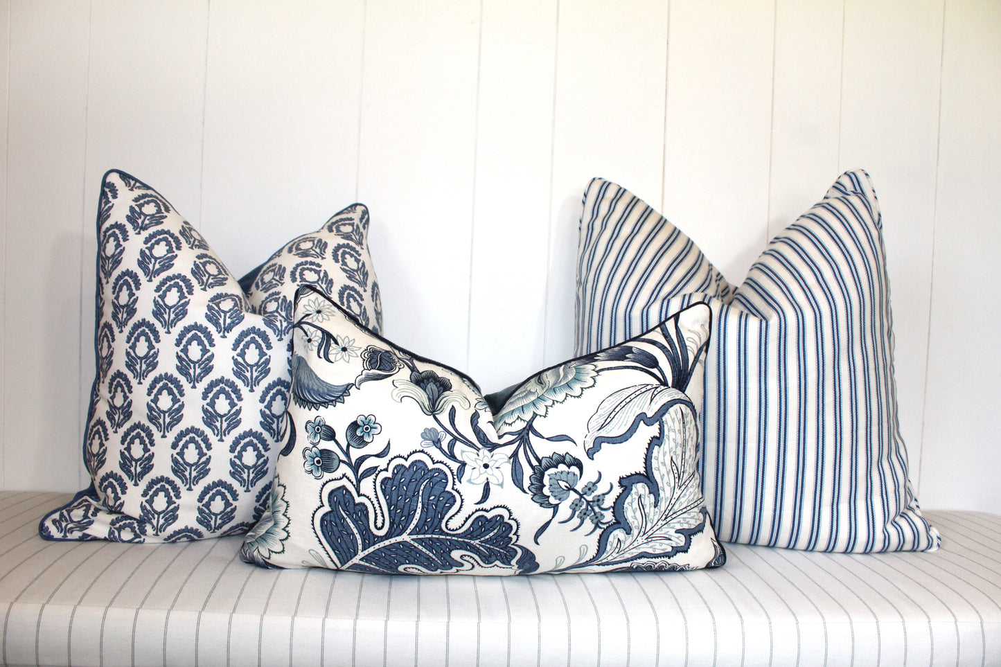Summer Blue Ticking Cushion covers