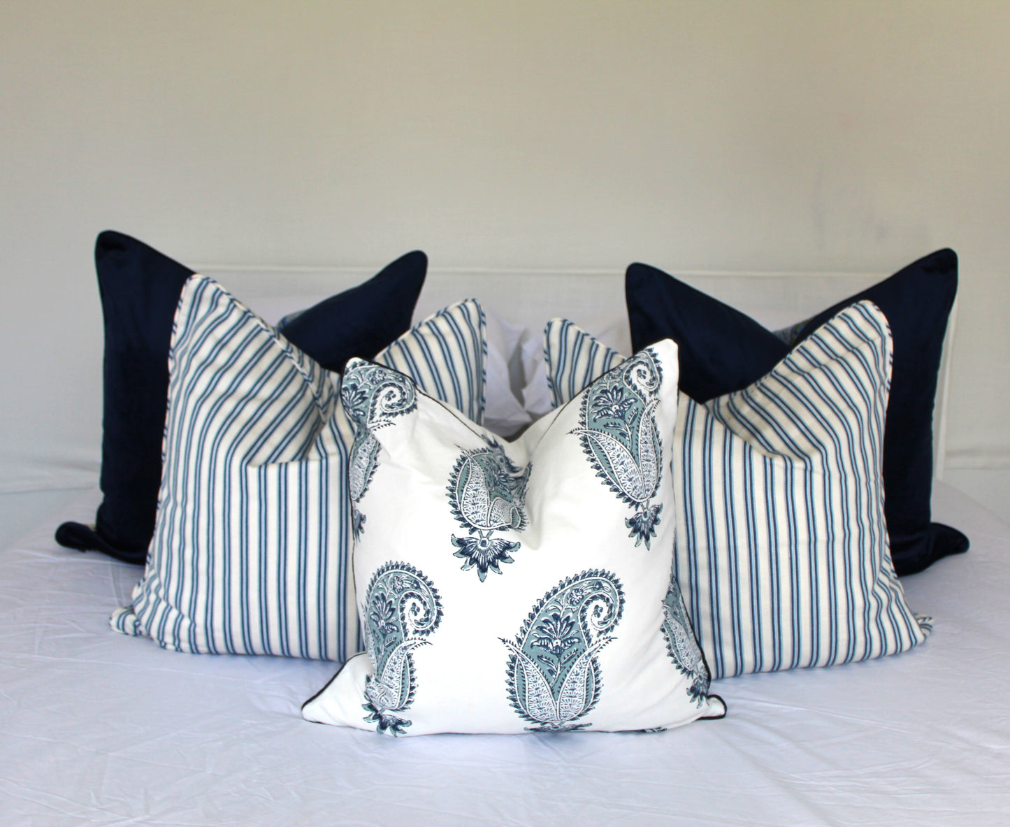 Summer Blue Ticking Cushion covers