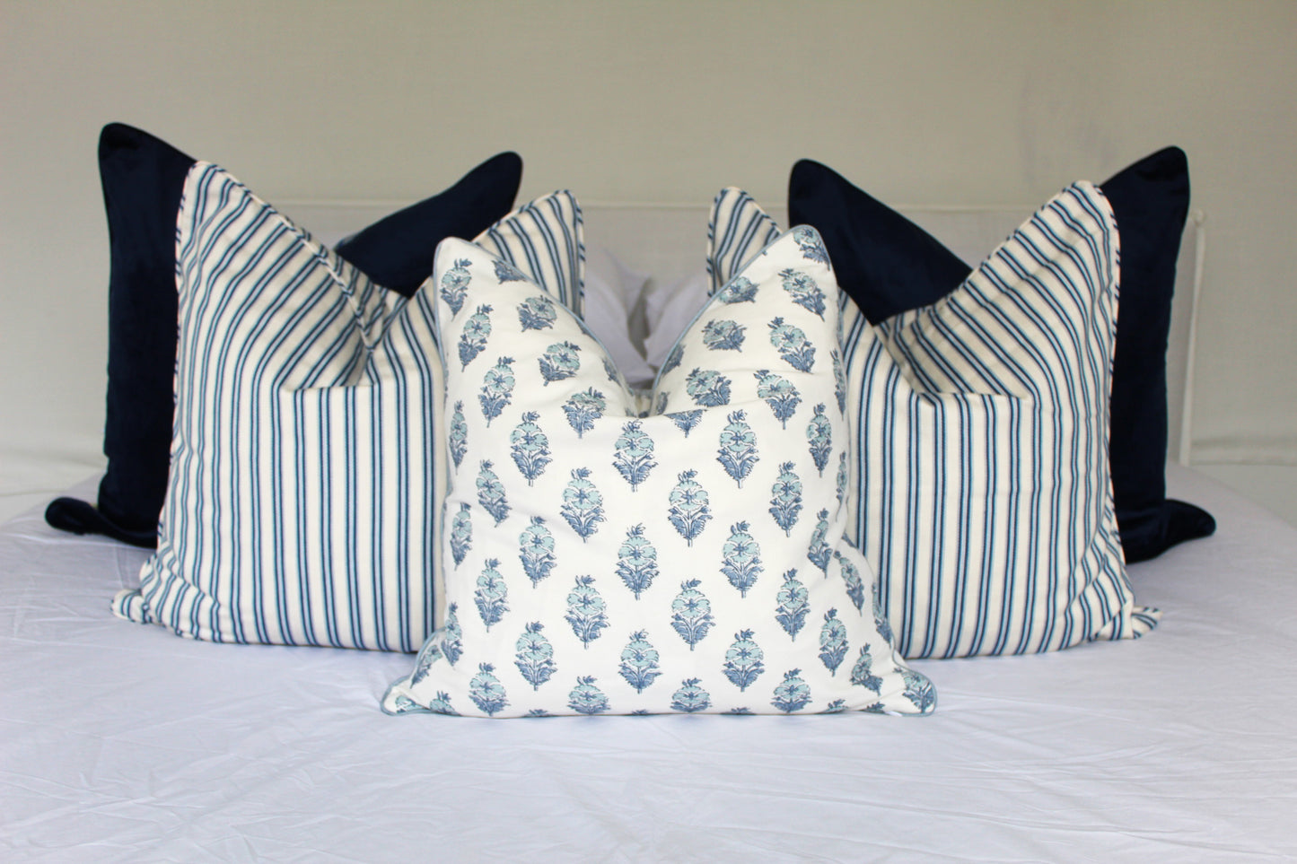 Summer Blue Ticking Cushion covers