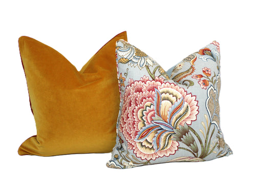Mustard Velvet Cushion with Red piping