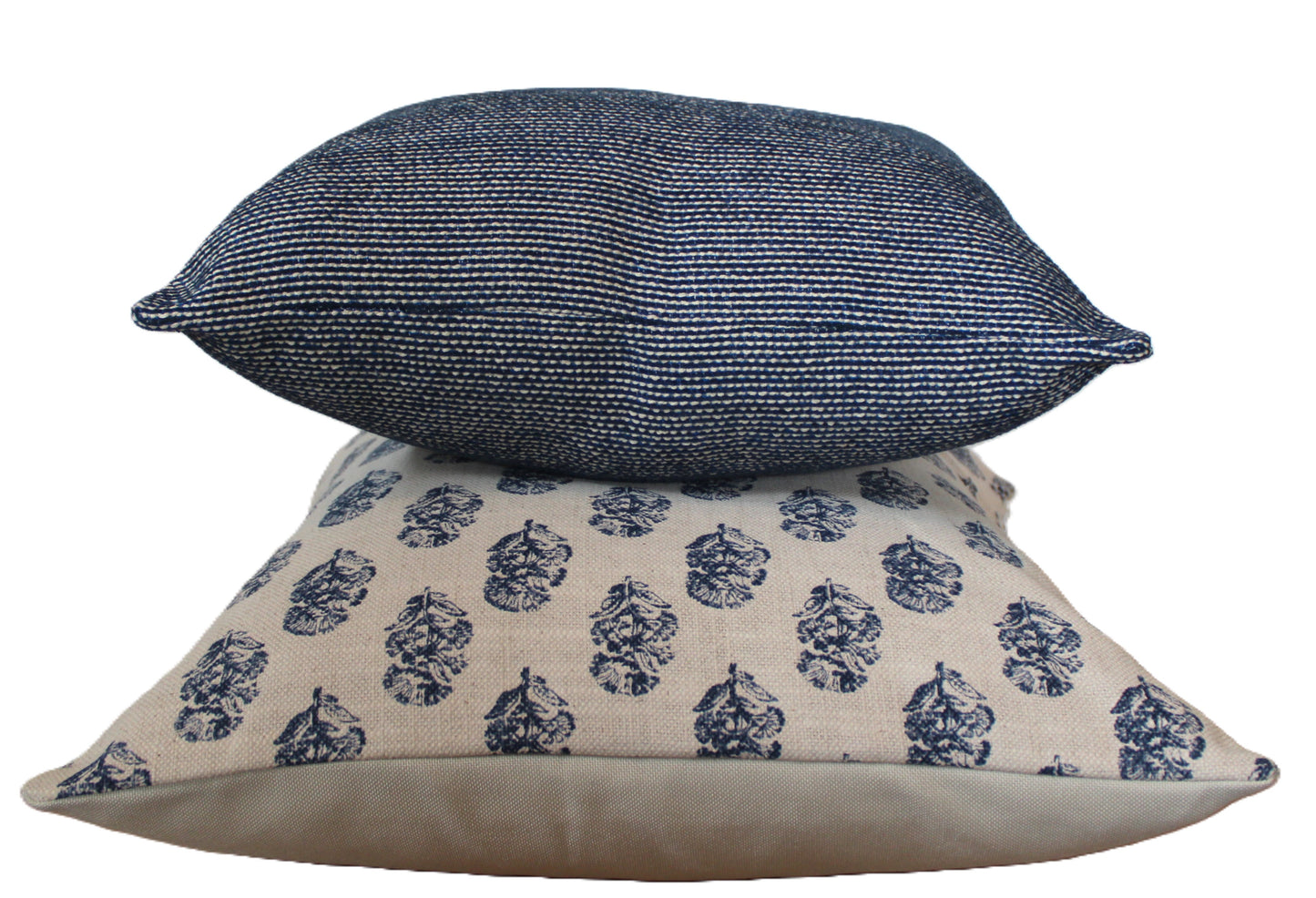 Navy Blue Hand Block Pillow Cover | Australian made | Hand Blocked Pillow Cover | Spring Pillow | Hand Block Cushion Cover || Mallory