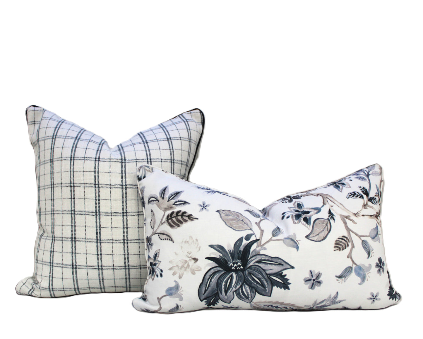 Navy check stripe cushion covers by Charles Parsons