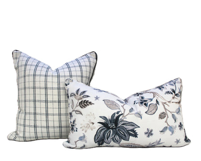 Navy check stripe cushion covers by Charles Parsons