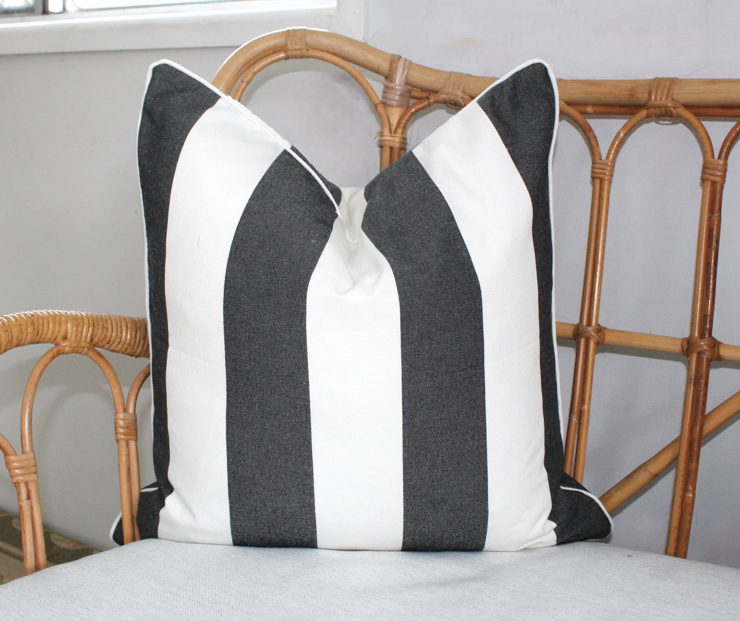 Black and white check and striped cushion covers