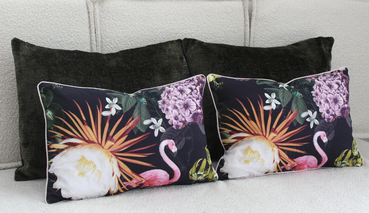 Pair of Pink Flamingo Floral Cushion covers. Made in Australia