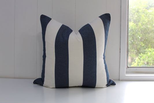 Navy Large Stripe Cushion Cover by Acacia Textiles
