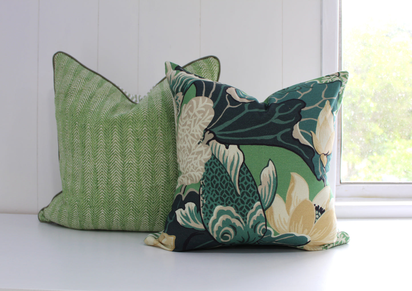 Koi Fish Eucalyptus cushion covers by P Kaufmann