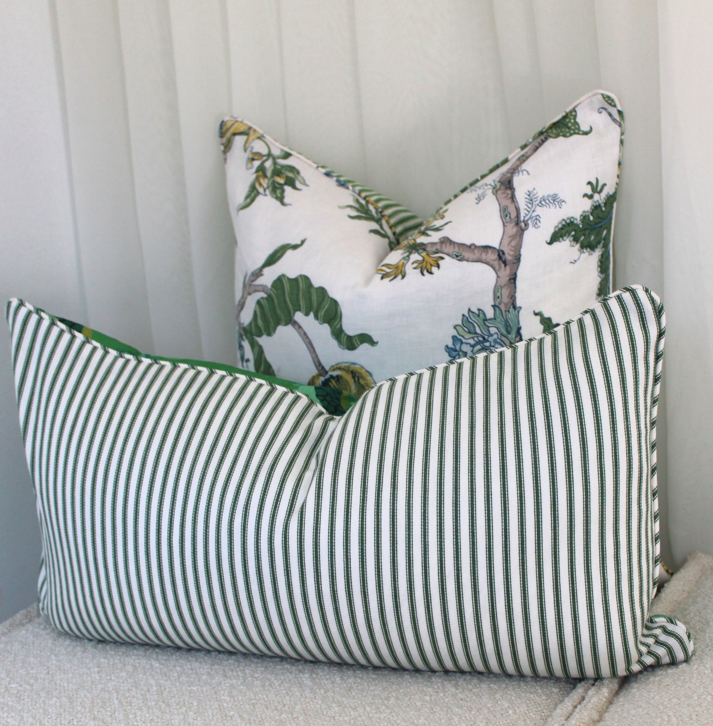 Forest Green Ticking Striped cushion covers