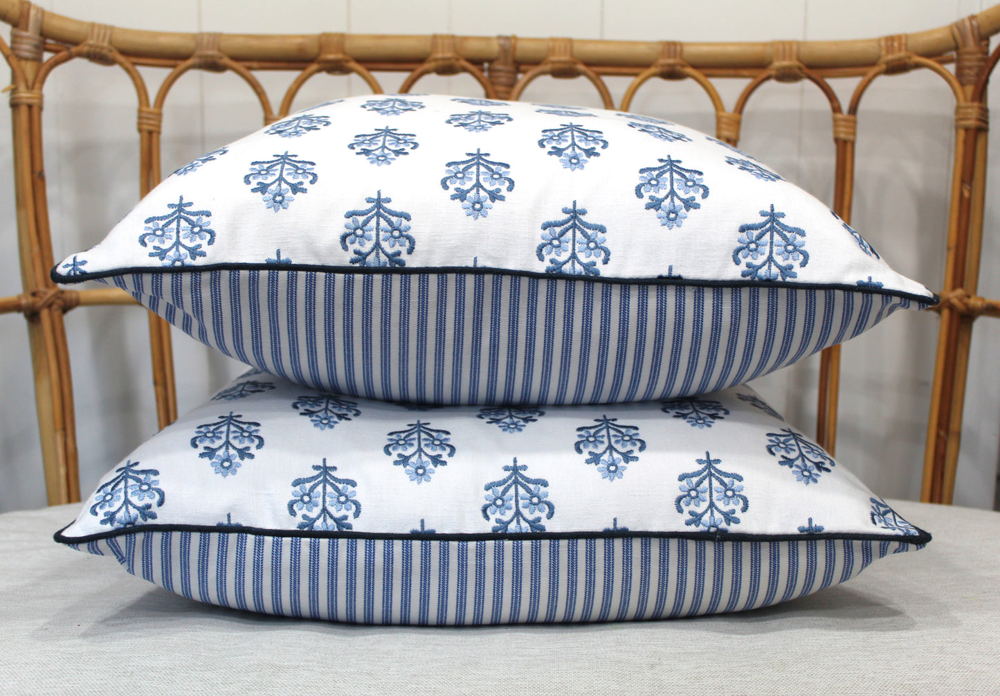 Spring Bloom Blue Embroidered Cushion covers