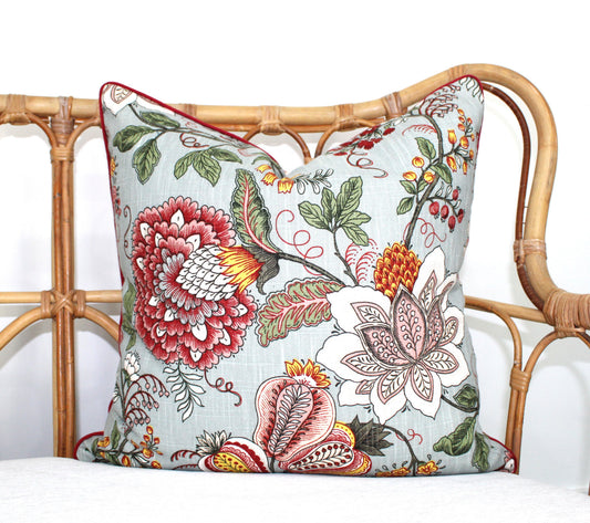 Reversible  Red Jacobean Cushion Cover