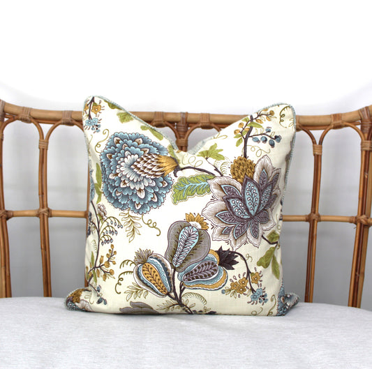Reversible Seafoam Jacobean Cushion Cover