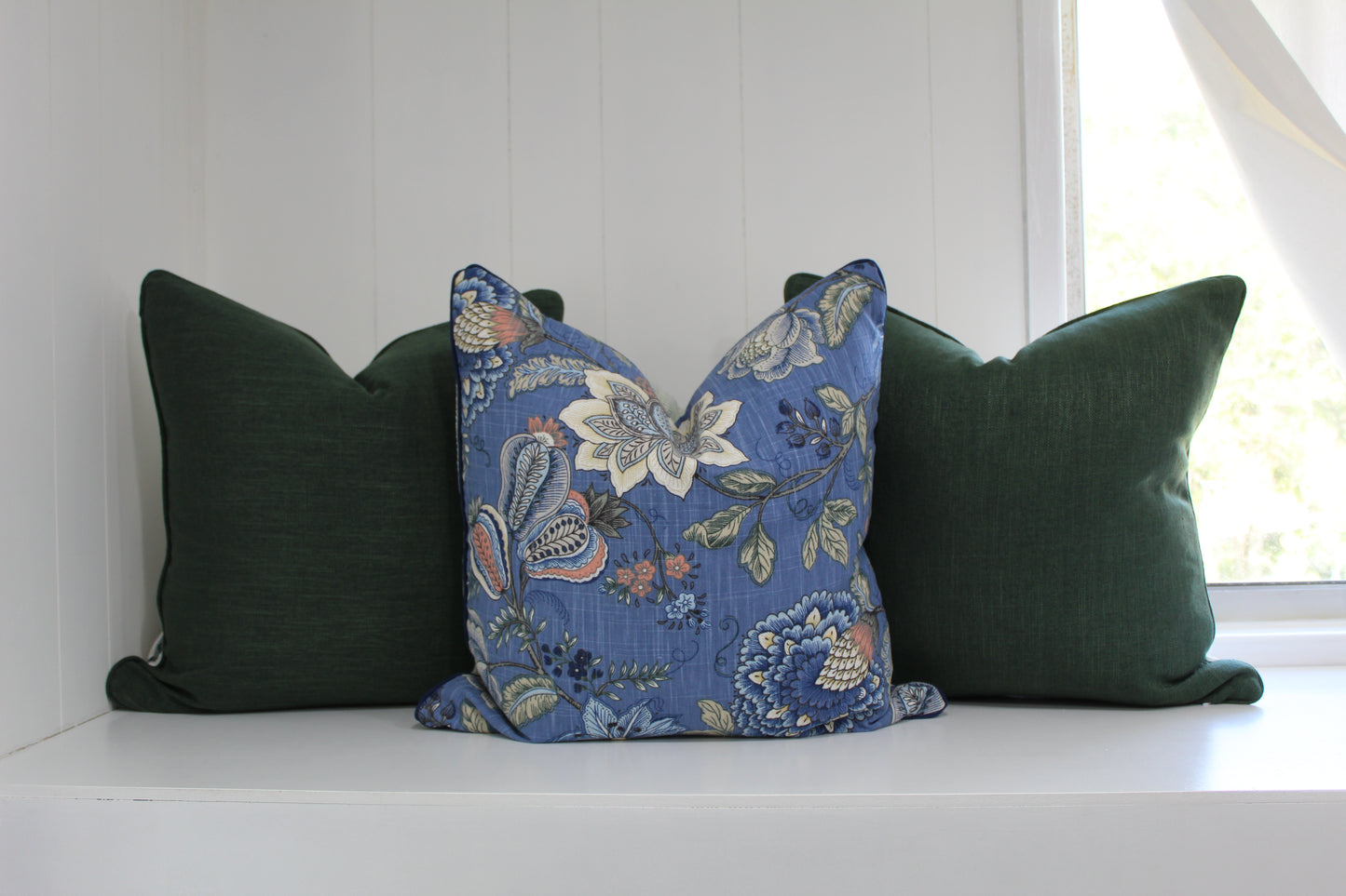 Reversible Navy Blue Jacobean Cushion Cover