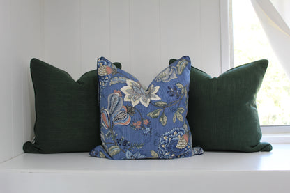 Reversible Navy Blue Jacobean Cushion Cover