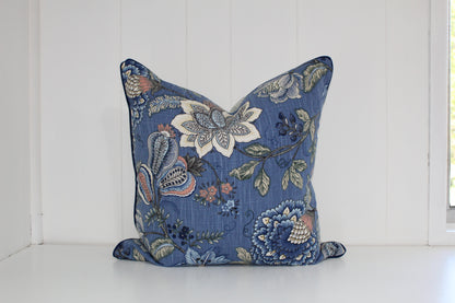 Reversible Navy Blue Jacobean Cushion Cover