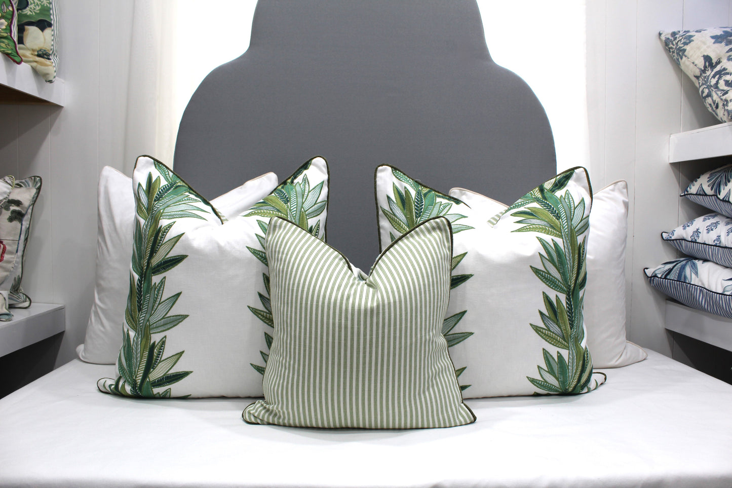 Sage green ticking Cushion covers.