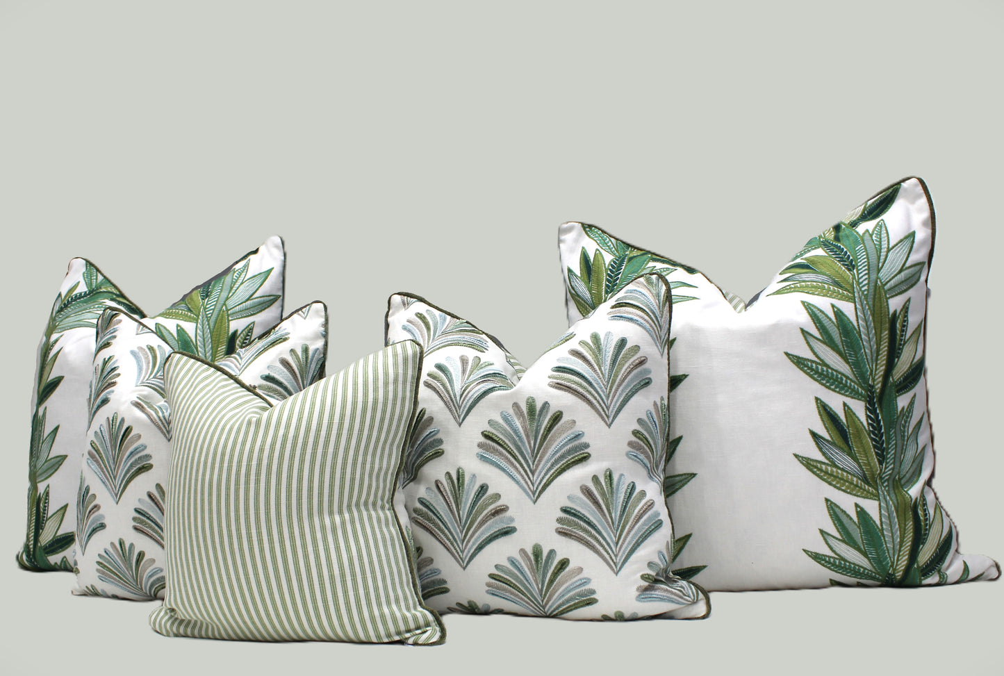 Sage green ticking Cushion covers.