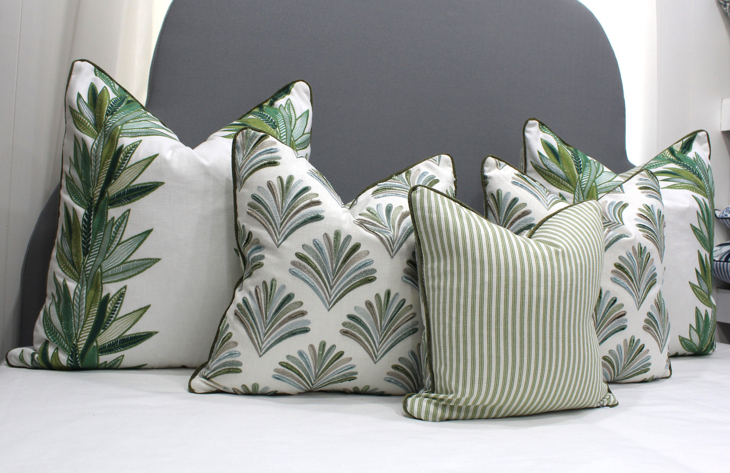 Sage green ticking Cushion covers.