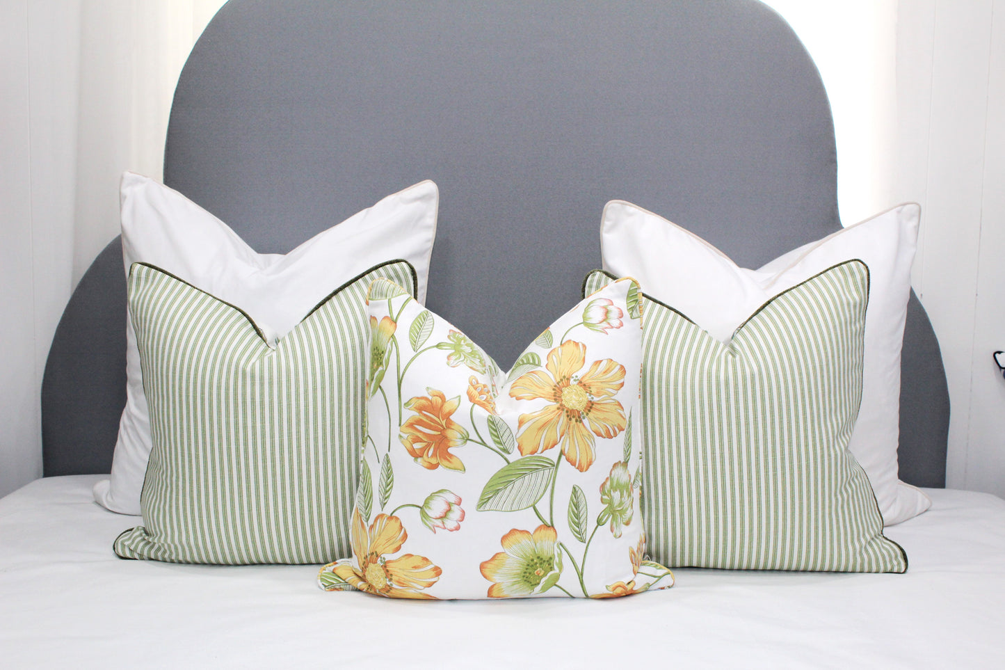 Sage green ticking Cushion covers.