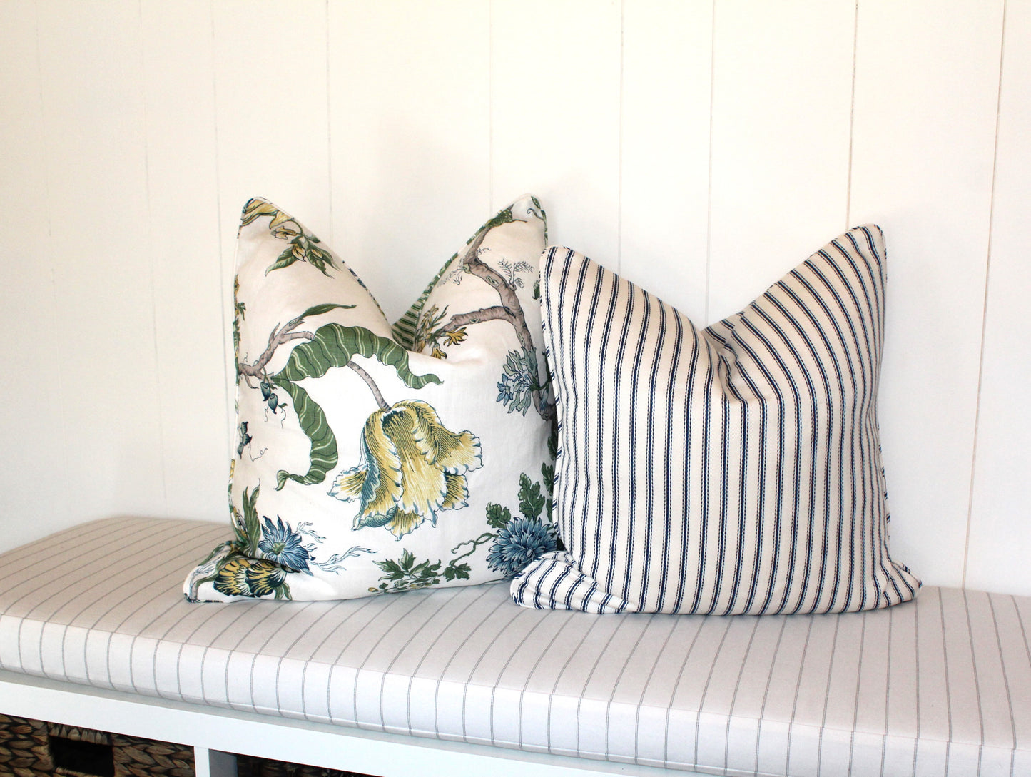 Herringbone Navy ticking cushion covers