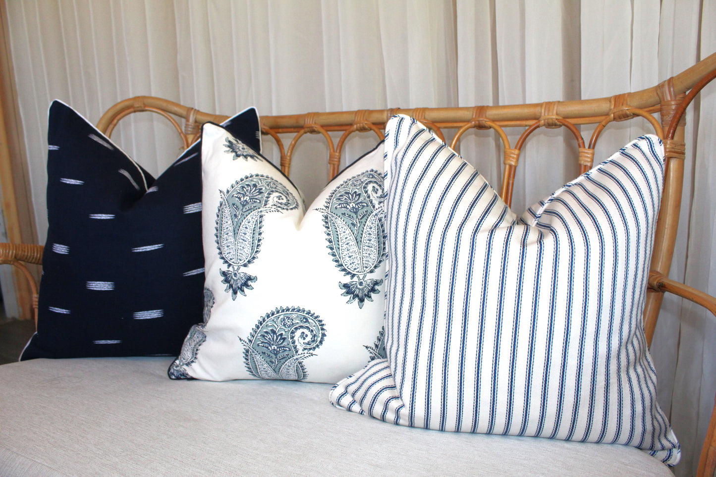 Herringbone Navy ticking cushion covers