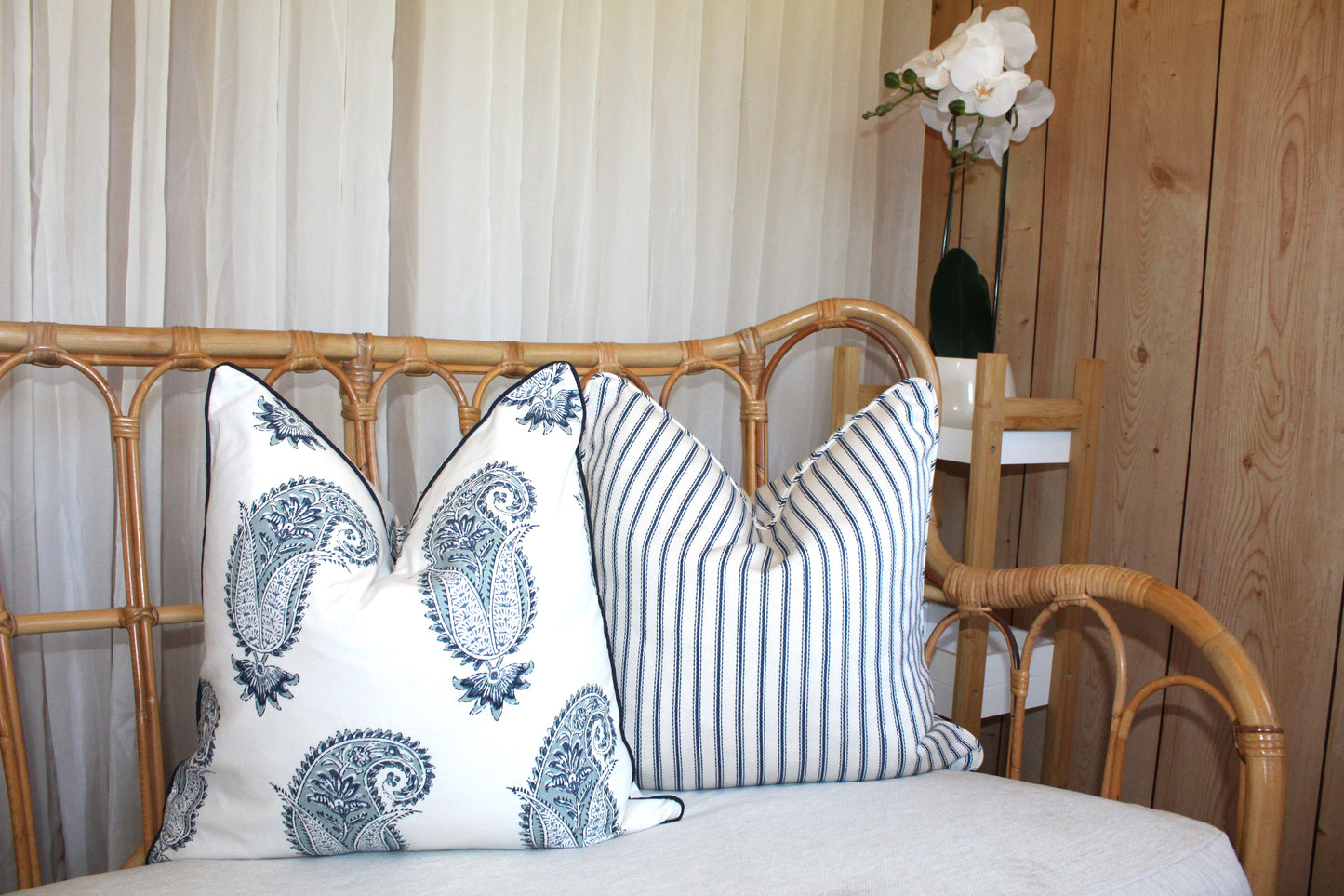 Herringbone Navy ticking cushion covers