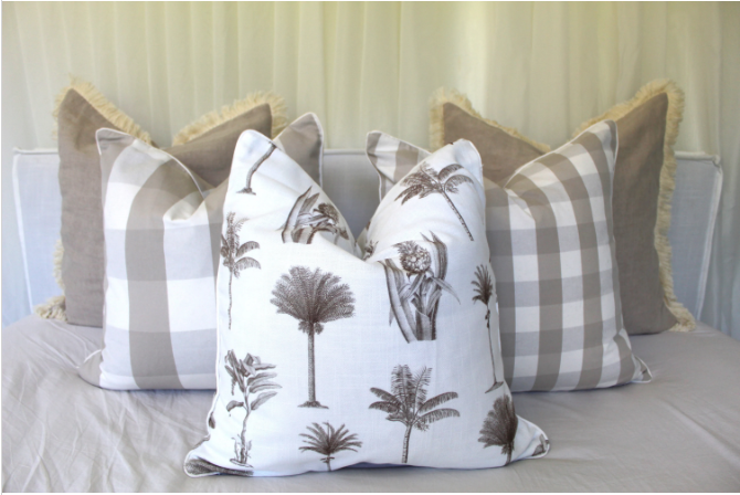 Coastal Hampton's Beige Tropical Cushion Covers.