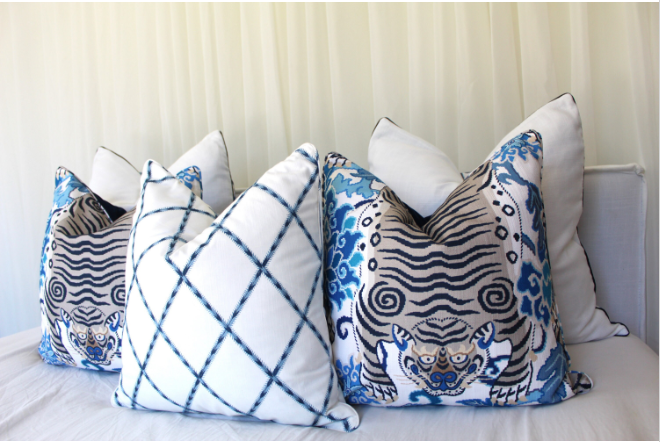 Pair of Exotic Wild Tiger Frozen Blue Lily Luxurious Cushion Covers (Made in Australia)