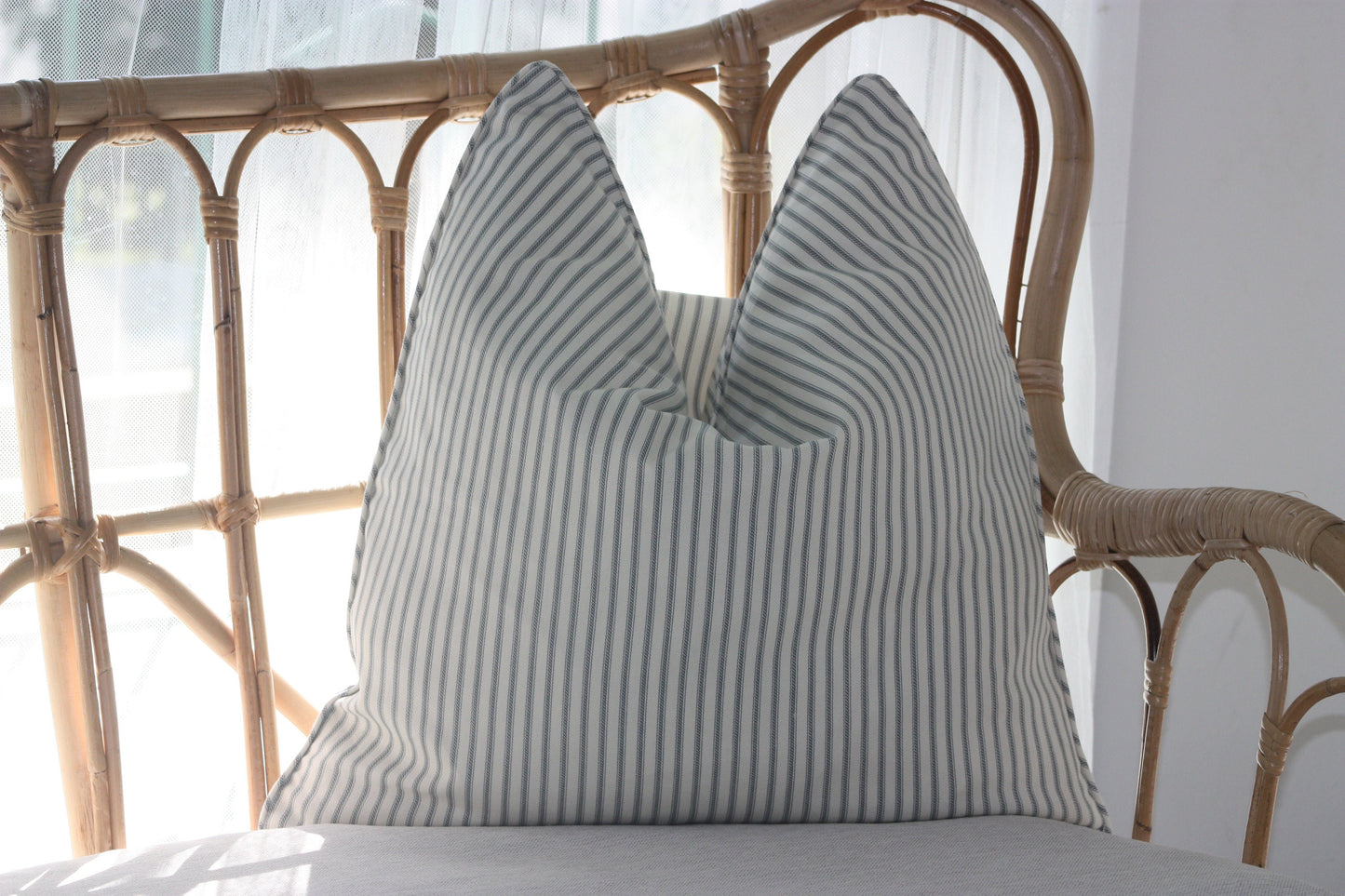 Duck egg Blue Floral and Ticking Stripe cushion covers