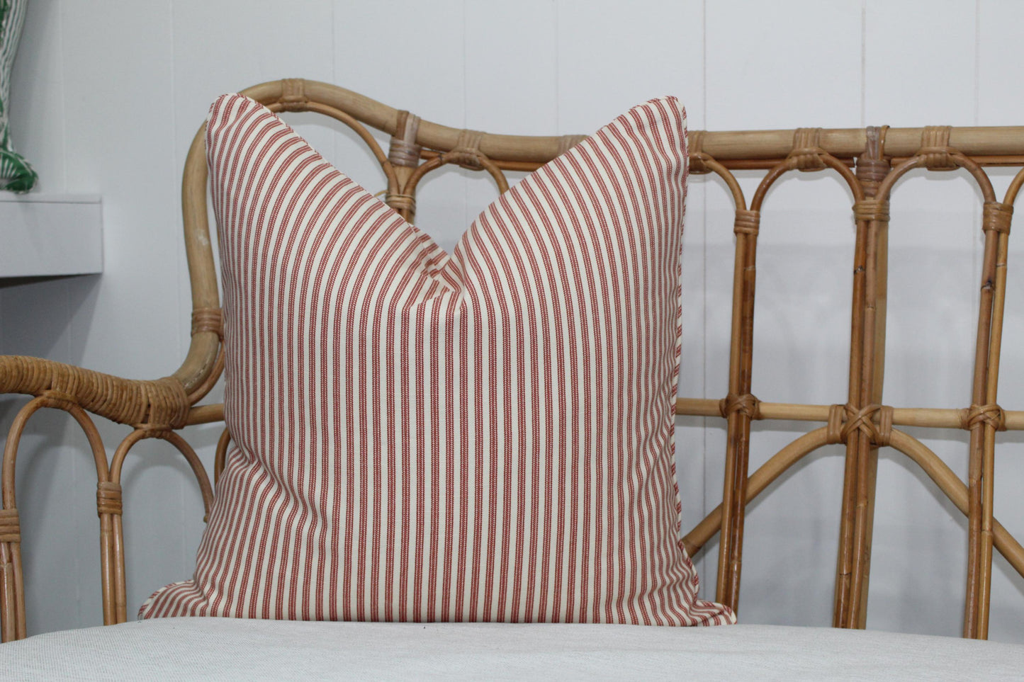 Red Ticking Stripe cushion Covers. Australian made cushion covers.