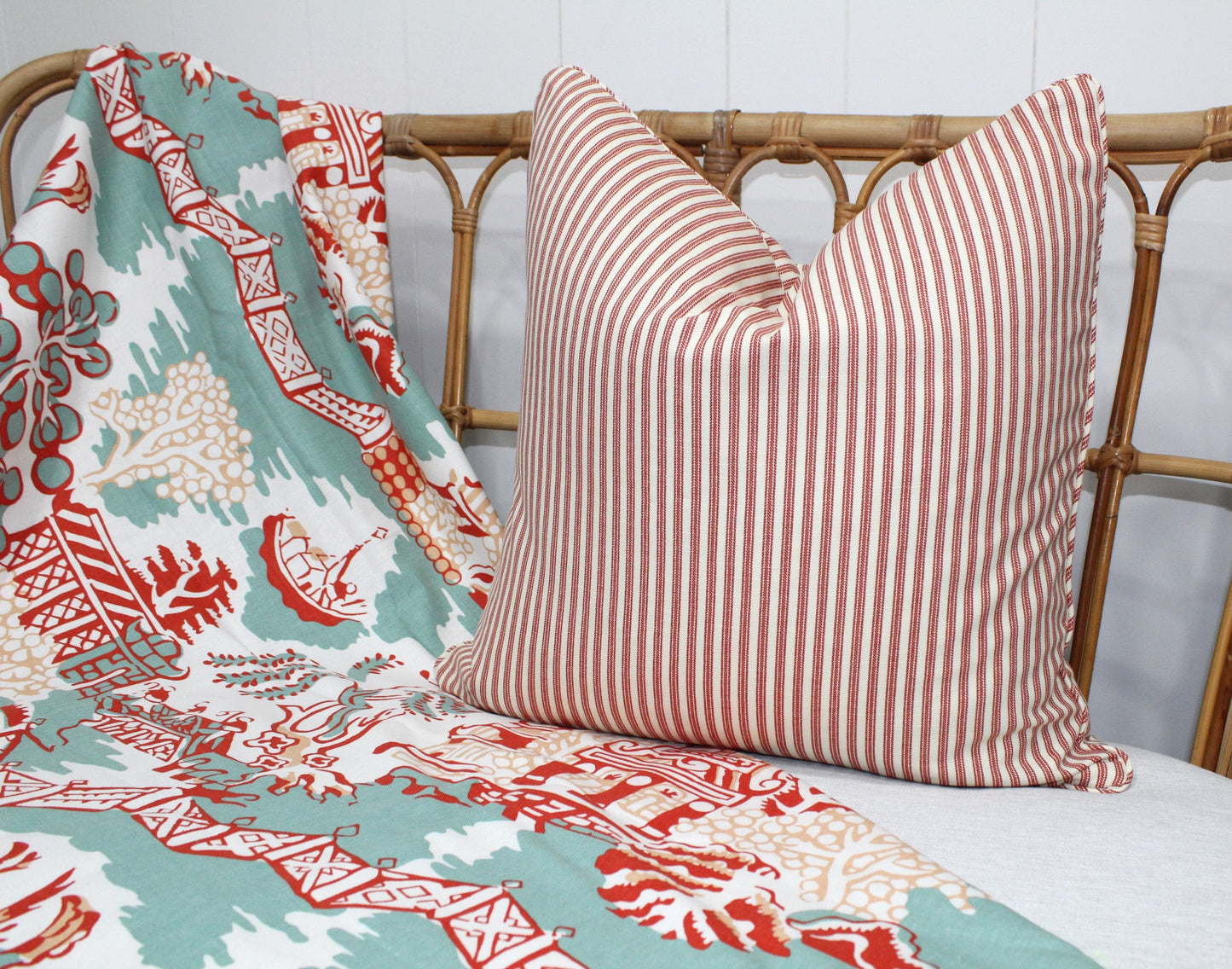 Red Ticking Stripe cushion Covers. Australian made cushion covers.