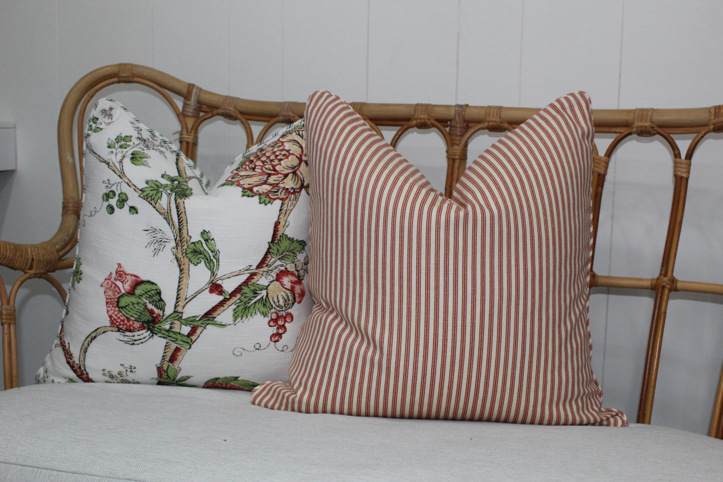 Red Ticking Stripe cushion Covers. Australian made cushion covers.