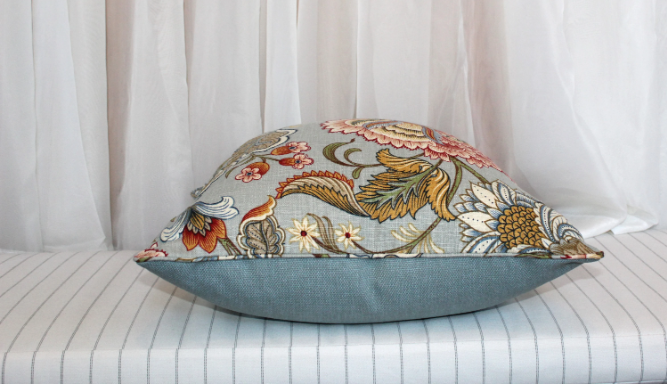 PORTSEA Duck Egg Blue Jacobean Cushion Cover Luxury Hamptons Style (Classic Piped Cushion Covers-  Australian made)