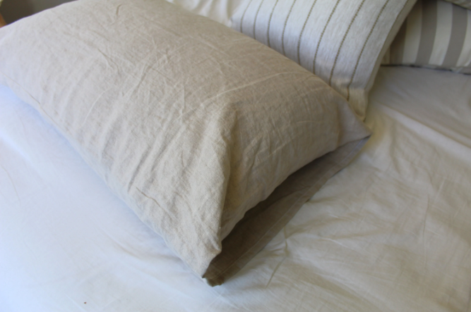 Beige Oatmeal Check/Striped Cushion Covers + Country Style Cushions Size 50x50cm Priced for Pair