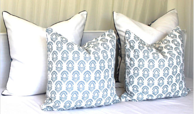 Sea Blue High-end Designer Cushion Cover (Laura Kiran Hampton Style Decor cushions - Australian made)