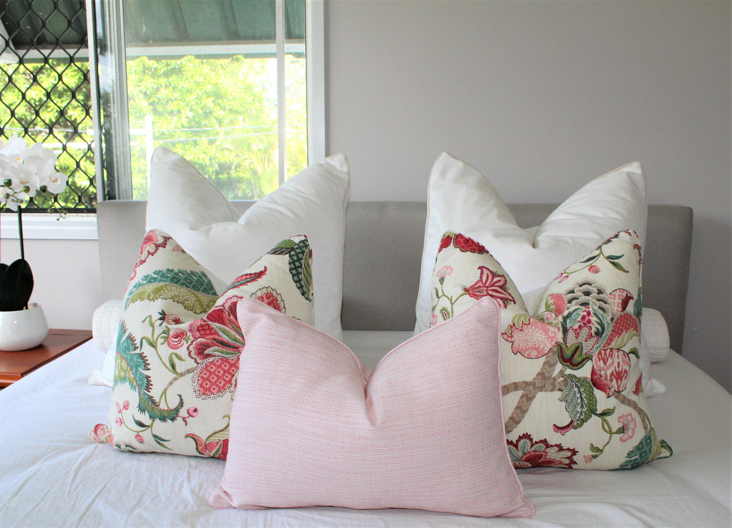 Sunbrella Linen Cherry Blossom cushion cover