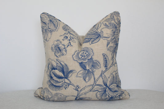 Jacobean Floral Cushion Cover Blue