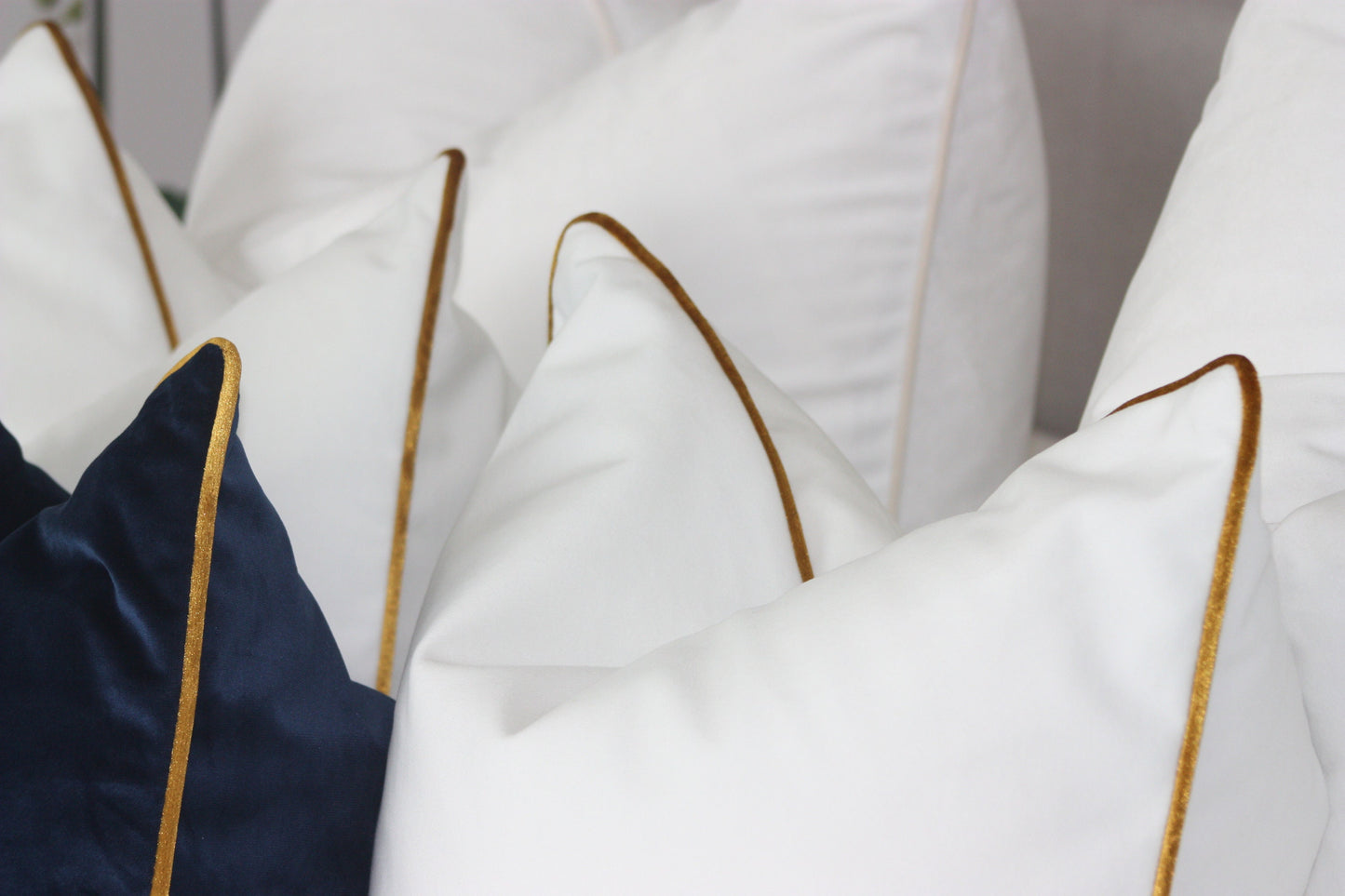 Navy velvet with Gold trim cushion cover