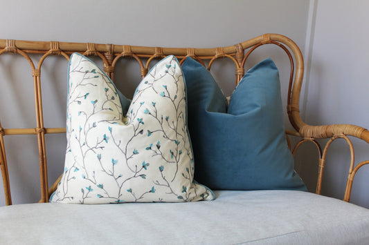 Blue Blossom Embroidered Cushion