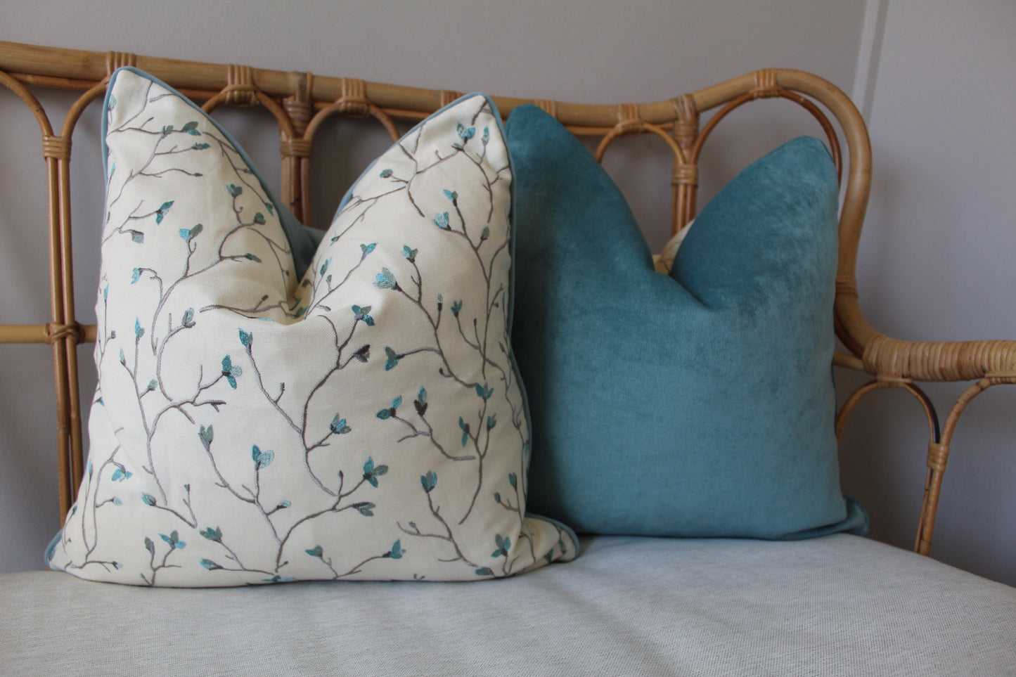 Blue Blossom Embroidered Cushion