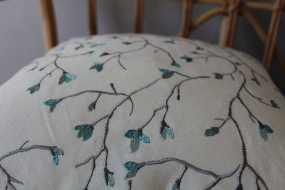 Blue Blossom Embroidered Cushion